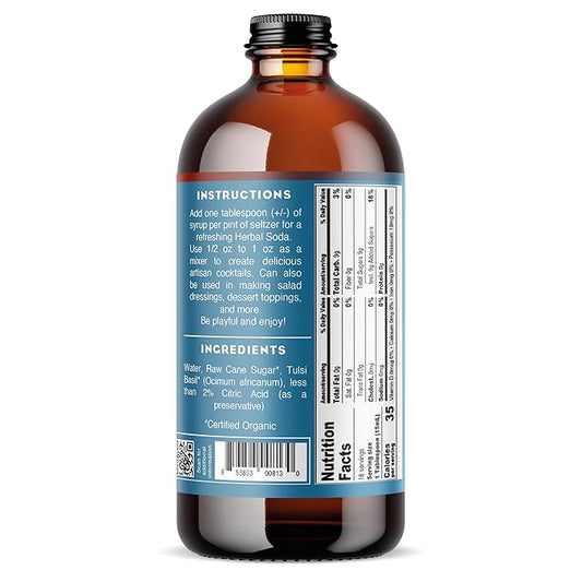 Bluestem Botanicals Organic Tulsi Basil Simple Syrup, 8 oz, Cocktail and Mocktail Mixer for Drinks, Non-Alcoholic