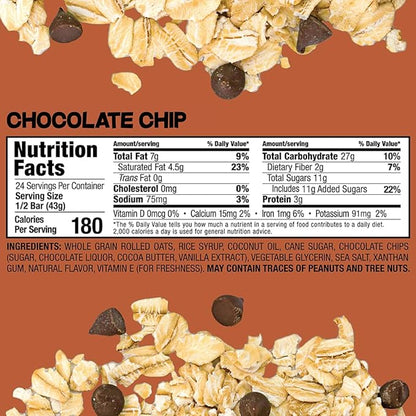 Bobo's Chocolate Chip Oat Bars, Gluten Free, Non-GMO, Whole Grain Oats, Pack of 12 | Snack Bars | On-the-Go | Made with Simple Ingredients