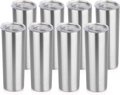 HASLE OUTFITTERS 20 oz Skinny Tumblers Bulk Set, Stainless Steel Insulated Slim Tumblers with Lids Travel Water Cups(Stainless Steel, 8)