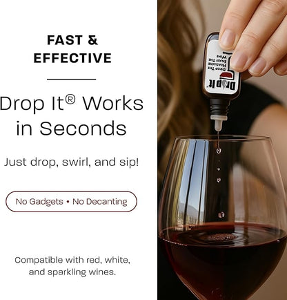 Drop It Wine Drops, Original - 10 mL, 6 Pack - Naturally Reduces Sulfites & Tannins in Red, White & Sparkling Wines - Portable, Easy to Use - Treats Up to 55 Glasses/9 Bottles of Wine Each - USA Made