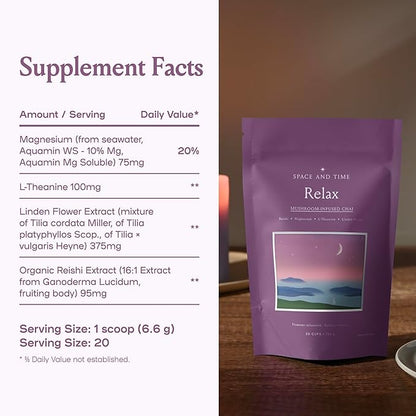 SPACE AND TIME Relax - Mushroom Chai Tea - 20 Cups of Calm & Relaxation - Mushroom Tea with Reishi, Magnesium & L-Theanine