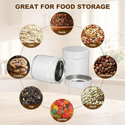 uxcell 2Pcs Round Tea Canisters, 4" x 4" Airtight Metal Tea Containers for Loose Tea, Coffee Beans, Spices - Durable, Compact, and Stylish Storage Tea Tin (White)