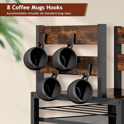 K Cup Holder Drawer - Coffee Pod Organizer for Counter, Sturdy k cups Storage Drawer with Mug Rack, Coffee Maker Stand, 70 Capacity Pods, Home Kitchen Counter Organizer, Rustic Brown