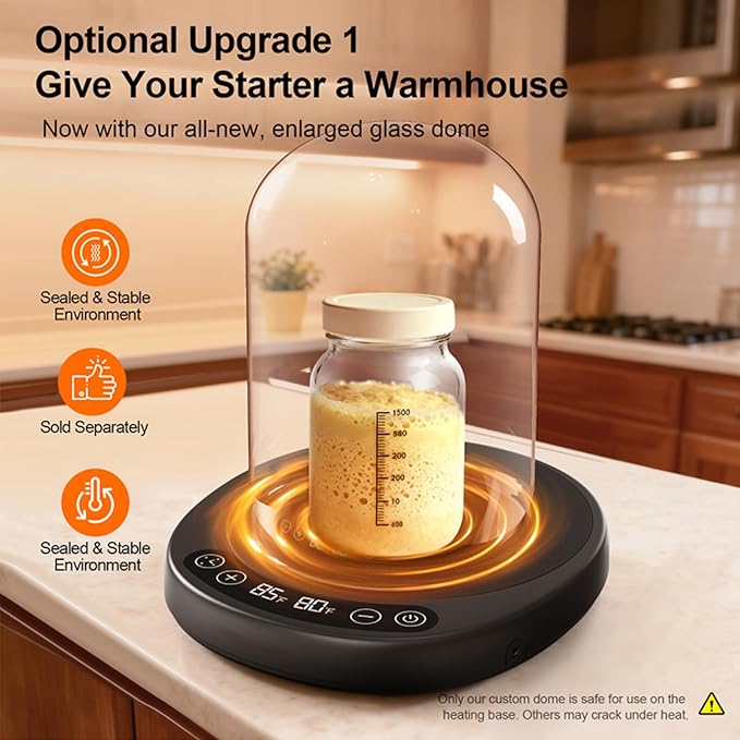 Larger 2-in-1 Sourdough Starter Warmer Pro - 2026 Upgrade Larger Heating Plate, Dough Temp Probe, 1°F Control (70–110°F), 24H Timer, Real-Time Monitoring, for Beginner Bakers Pro-WHT