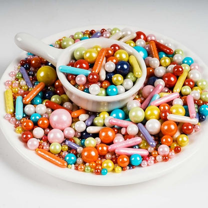 Kasvan Rainbow Pearl Sugar Sprinkles - Edible Mixed Candy Pearls 130g/4.58 Oz, Mix Size, Baking Cake Decorations, Ice Cream Toppings and Cookie Decorating, Wedding Party Chirstmas Supplies (Mixed)