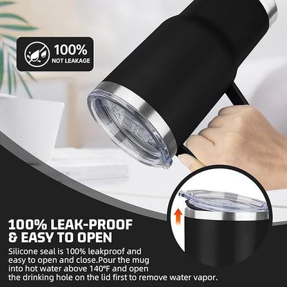 20 oz Tumbler with Handle Stainless Steel Insulated Coffee Mug Tumbler with Lid and Straw Double Wall Vacuum Insulated Coffee Mug Leak Proof Travel Mug Tumbler for Hot and Cold Drink (Black,1pack)