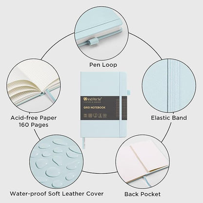 &And Per Se Graph Journal Notebook, 160 Pages, 5.7 x 8 inches College Ruled Thick Paper Notebook Journals for Writing, Grid Hardcover Notebook(1 Pack, cyan)