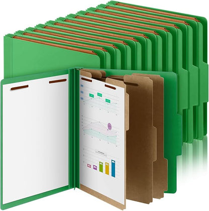 36 Pcs Classification Folders Letter Size, Back to School Supply for Teacher, Student, 3 Dividers Pressboard File Folder Bulk with 2 Fasteners, 3.5 Inch Expanding File Organizer (Green)