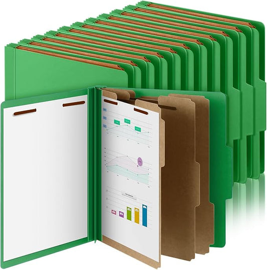 36 Pcs Classification Folders Letter Size, Back to School Supply for Teacher, Student, 3 Dividers Pressboard File Folder Bulk with 2 Fasteners, 3.5 Inch Expanding File Organizer (Green)