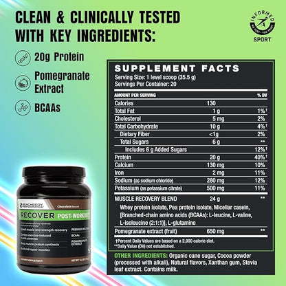 BODi Recover Whey Protein Powder Blend– Post-Workout Chocolate Whey Supplement for Muscle Recovery with 20g Protein, BCAAs, Pomegranate Extract - Fast Recovery - 18 Serving Packets