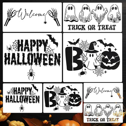 Halloween Stencils Skeleton Boo Ghost Stencil Reusable Halloween Stencils for Painting on Wood Sign Door Mats Fabrics DIY Crafts Decor