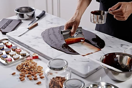 JEmarble Pastry Board 16x24 inch with Non-Slip Rubber Feets for Stability Perfect for Keep the Dough Cool and Chocolate Tempering(Premium Quality) White