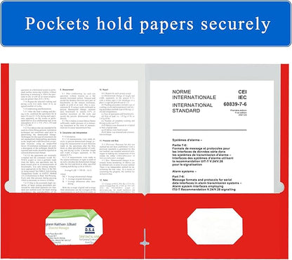 Zzrywuty File Folders with Pockets Letter Size, 50-Pack Paper Folders with Card Slot, Two Pocket Folders for School Students, Businessmen, Home and Office Workers（Red）