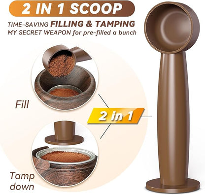 Reusable Vertuo Pod Refill Kit for Nespresso: Reusable Vertuo Capsule for Nespresso/Coffee Pods Vertuoline with 100 Aluminum Foil Lids for Any Size of Vertuo Plus Espresso Pod- Wood Grain Holder