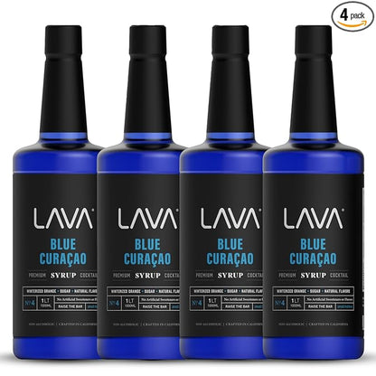 (4-Pack) LAVA Premium Blue Curacao Syrup, 33.8oz (1-Liter), Made with 100% Sugar, Orange Extract, No Artificial Sweeteners or Flavors