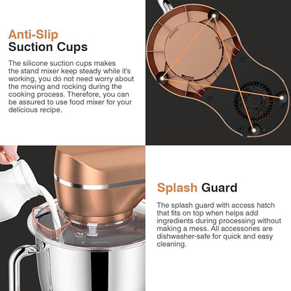 Mini Angel Stand Mixer,10-Speed 5QT Kitchen Electric Mixer,Tilt-Head Food Mixer with Dough Hook, Wire Whisk, Flat Beater, Stainless Steel Bowl (Champagne)