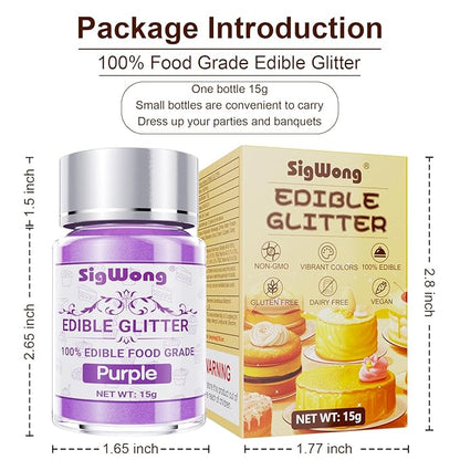 Purple Edible Glitter - 15g Food Grade Luster Dust Powder, Cake Decorating Sprinkle Glimmery Dust for Drinks, Wine, Fondant, Chocolate, Candy, Cookie, Vegan