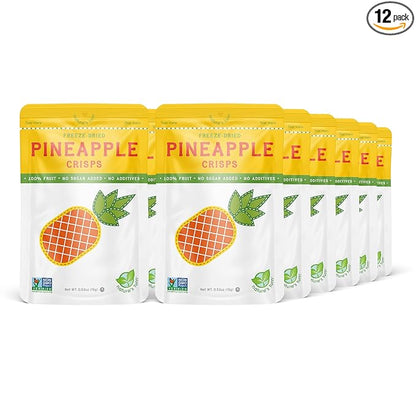 Nature’s Turn Freeze-Dried Pineapple Crisps – Healthy, Gluten-Free, Crispy & Delicious, Plant-Based Snack, Ideal for Cereal, Smoothies, School Lunches, & On-the-Go, Bags of 12 (0.53 oz Each)