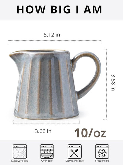 Ceramic Creamer Pitcher,Creamer Container with Handle, 10 OZ Small Milk Pitcher for Coffee, Sauces, Salad, Gray