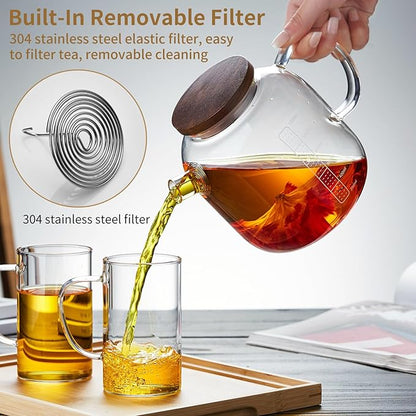Glass Pitcher with Lid and Spout, 40OZ Glass Water Jug, Glass Carafe for Hot/Cold Water, 1200ml Glass Water Pitcher for Fridge, Glass Teapot, Large Iced Tea Pitcher for Homemade Beverage