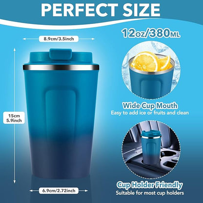 Volhoply 12 oz Double Wall Insulated Vacuum Travel Coffee Mugs with Flip Lid Bulk 2 Pack,Reusable Stainless Steel Leak Proof Coffee Cup,Portable Cafe Thermal Tumbler for Hot & Cold Drinks(Mix,2 Set)
