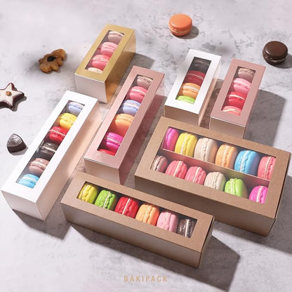 25 Macaron Boxes for 6 Macarons Kraft Macaron Boxes with Interior Measurement 7.3" x 1.9" x 1.9" Macarons Gift Boxes with Clear Window (without Macaron inside)