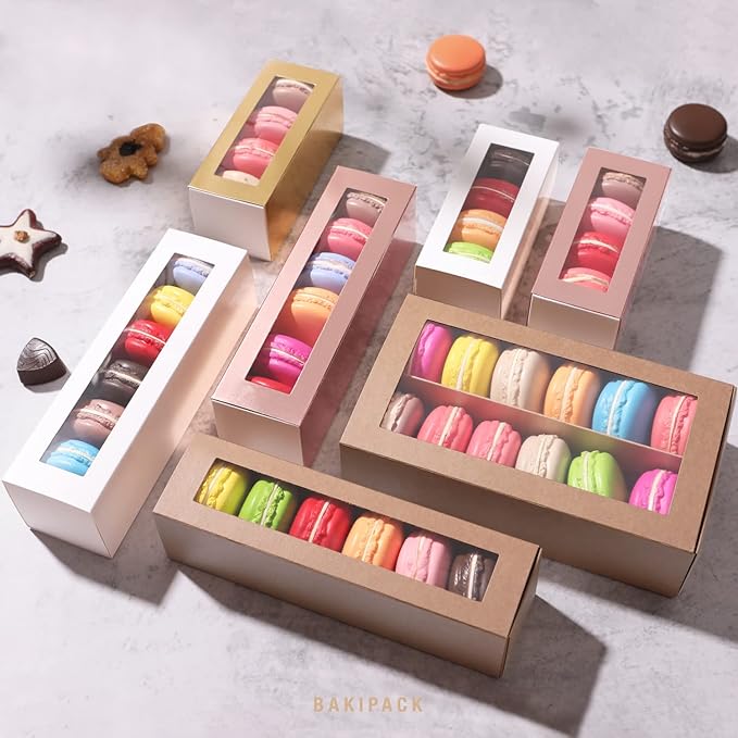 30 Macaron Boxes for 4 or 5 Macarons White Macaron Gift Boxes, Candy Boxes, Macarons Box with Clear Window (Interior Measurement 4.8" x 1.9" x 1.9" without Macaron inside)