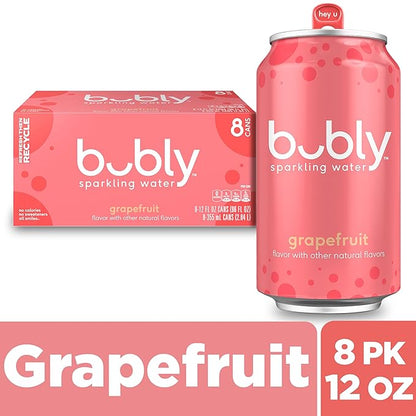bubly Sparkling Water, Grapefruit, Zero Sugar & Zero Calories, Seltzer Water, 12 Fl Oz Cans (Pack of 8)