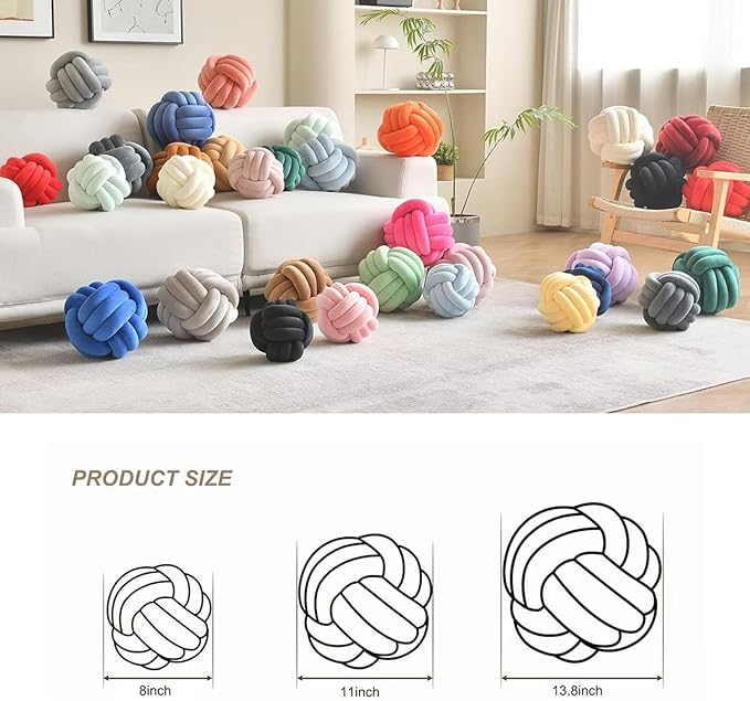 Decorative Throw Knot Pillow Ball for Home Chair Sofa Couch Bed Aesthetic Round Velvet Knotted Pillow Cushion (Navy Blue, 8 inches)