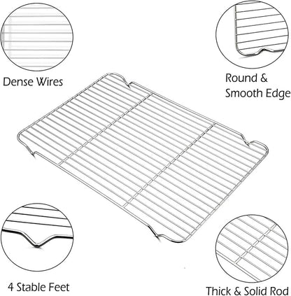 P&P CHEF Cooling Baking Rack Pack of 2, Stainless Steel Cooling Racks for Cooking Baking Roasting Grilling Drying, Dense Wires & Smooth Edge, Easy to clean, Silver, 16.6" x 11.5"