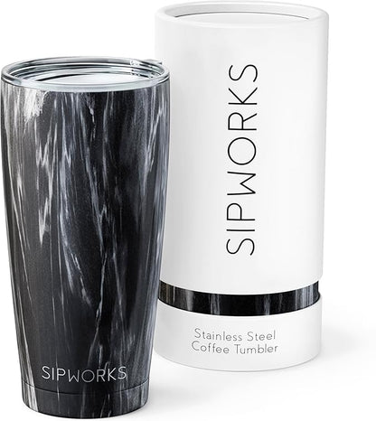 Stainless Steel Coffee Tumbler: Double-Wall Vacuum Insulated Spill-proof Travel Mug Metal Coffee Cup with Lid, 20-Ounce Gray Marble