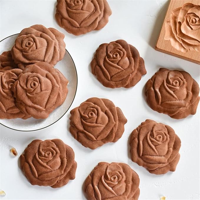 Wooden Cookie Biscuit Mold, 3D Baking Mold, Embossing Craft Decorating Baking Tool, Suitable for Halloween Thanksgiving Christmas Kitchen DIY (Large Flower 10 * 10 * 2)
