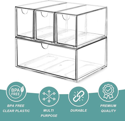4 Tea and Coffee Organizer and Storage, Acrylic Tea Bag Holder Organizer, Plastic K Cup Drawer Container for Cabinet