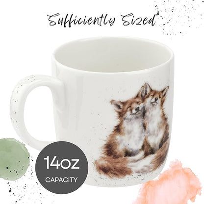 Royal Worcester Wrendale Designs 14 oz Mug, Bedtime Kisses - Fine Bone China with Fox Family Motif - Woodland Themed Tea Mug for Cozy Cottagecore Homes - Safe Ceramic Drinkware for Daily Use