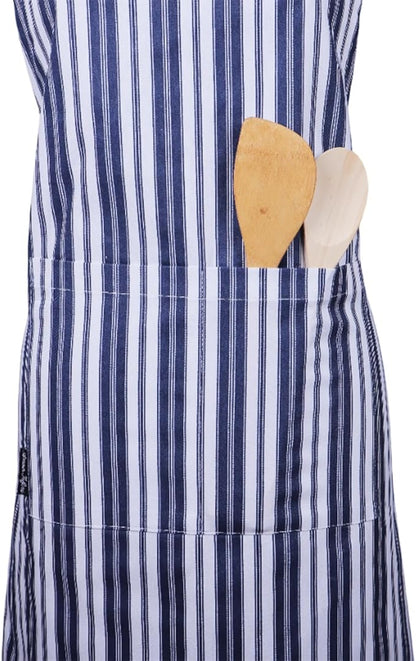 AMOUR INFINI Cotton Aprons for Women with Pockets Adjustable Strap and Waist Ties Reusable Printed Aprons for Baking, Cooking, Gardening (27.5 x 33 Inches - Blue)