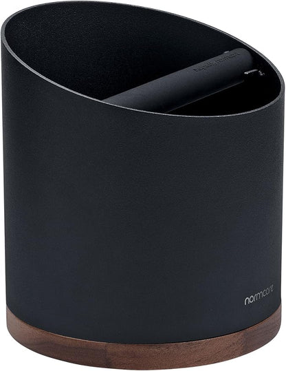 Normcore Espresso Knock Box, 1L Capacity Holds 20-25 Espresso Pucks, Stainless Steel with Walnut Non-Slip Base, Knock Bin For Home Baristas, Black