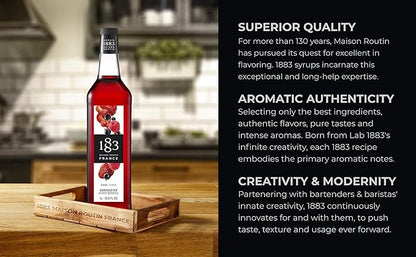 1883 Grenadine Mixed Berries Syrup for Drinks, Made in France, 1 Liter Glass Bottle