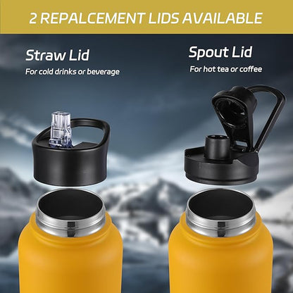 HASLE OUTFITTERS 32 oz Insulated Water Bottle Stainless Steel Double Walled Vacuum Sports Water Bottle with 2 Lids (Straw and Spout Lid) for Gym Camping Hiking(Yellow Orange Gradient,1)