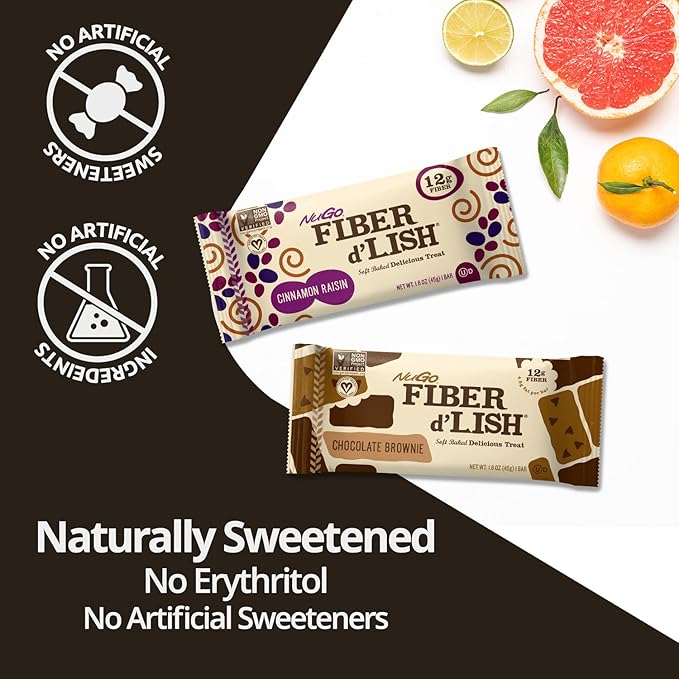 NuGo Fiber d'Lish Chocolate Brownie, 12g High Fiber, Vegan, 150 Calories, 16 Count