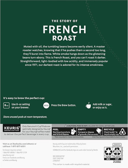 Starbucks K-Cup Coffee Pods, Dark Roast Coffee, French Roast for Keurig Brewers, 100% Arabica, 1 box (22 pods)