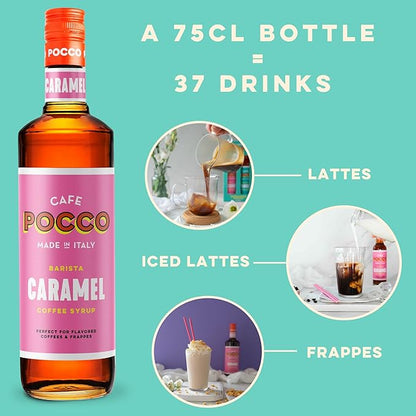 Cafe Pocco Caramel Syrup 750ml Glass Bottle (1 Bottle, Caramel)