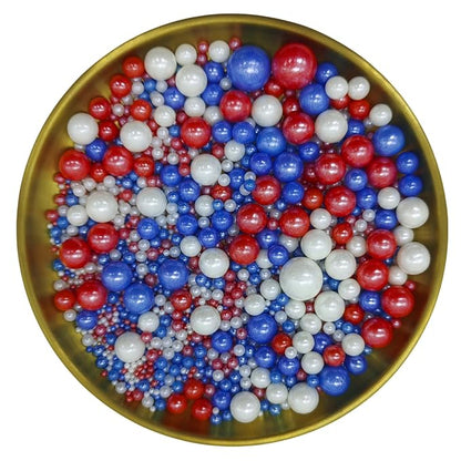 Edible Red & Blue & White Sugar Pearls Sprinkles Candy Mix Size Pearls Cake Decorations Cupcake Toppers Decorating Perfect for Wedding Party Valentine Christmas Supplies 4.58OZ