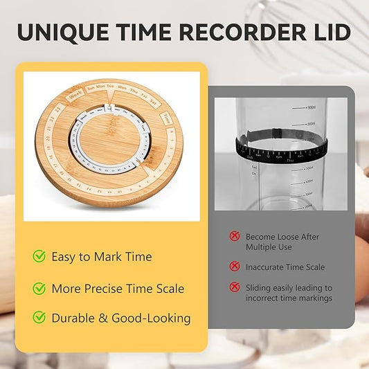rorecay 50oz Sourdough Starter Kit with Time Keeper, High Borosilicate Glass Sourdough Starter Jar, Wide Mouth Sour Dough Crock with Lid & Spatula & Recipe for Beginners and Professional Bakers