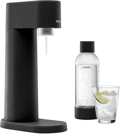 Mysoda Carbonating Bottles 2Pck 1L - Compatible with MySoda and any brands - Lid and Base Made of Wood Composite - Quick-Lock Reusable Bottles - BPA Free - Black