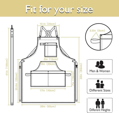 5 Pack Kitchen Apron, Work Apron, Canvas, Multiple Pockets, Gardening, Painting, BBQ, Artist, Carpenter, Sizes M to XXL, Amber