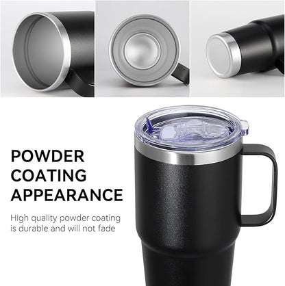 VEGOND 20 oz Tumbler Bulk with Handle Lid and Straw, Stainless Steel Insulated Travel Coffee Mug Set, Spill Proof Double Wall Metal Tumblers Cups, Black 6 Pack