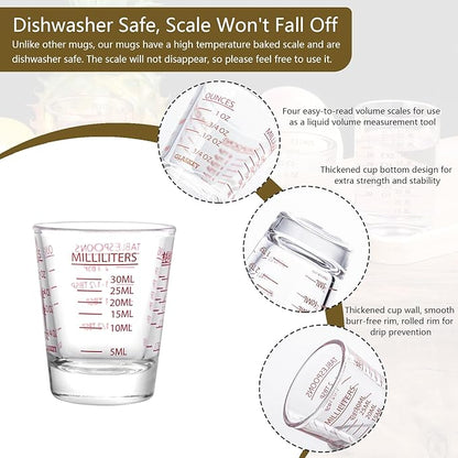 2 Pack Shot Glasses Measuring Cup,Espresso Shot Glass with 4 Kind of Scale (OZ/ML/TSP/TBSP),Dishwasher Safe,Perfect for Coffee,Cocktails and Kitchen Use (Red)