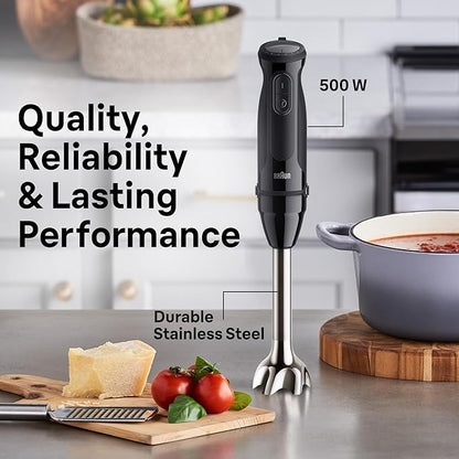 Braun MQ50202M MultiQuick Vario 5 Handheld Blender – 21-Speed Stick with Turbo Boost, Stainless Steel Blades, EasyClick System, 500W, Chopper, Whisk, Masher – Immersion Blender for Smoothies