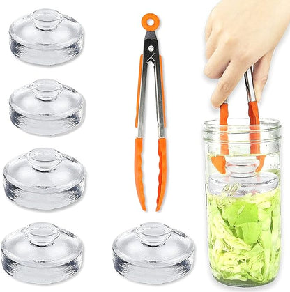 Artcome 5-Pack Glass Fermentation Weights with Easy Grip Handle and Unique Texture Design for Large Wide Mouth Mason Jars