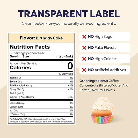 Coffee Concentrate - Limited Release Flavors - Cold Brew Coffee, Perfect for Hot or Iced Instant Coffees, Hot Drinks, Cold Brew Concentrate, 35 Servings - Birthday Cake